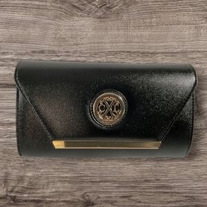 CXL by Christian Lacroix Glam Caviar Clutch Black Gold Chain NWT